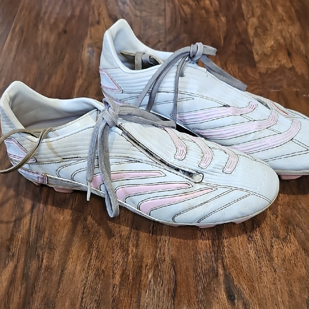 Women's White and Pink Adidas Soccer Athletic Shoes